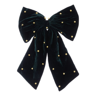 Green Velvet Bow With Beads Clip