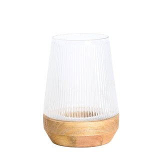 Minas Ribbed Glass Natural Wood Hurricane 30cm