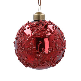 Antique Red Beaded Trellis Glass Bauble 8cm