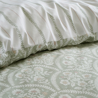 Scallop Floral Green Double Duvet Cover Set