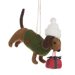 Felt Green Jumper Dachshund Tree Decoration 9cm