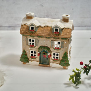 Holly Cottage with Dormer Windows Candle Holder