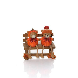 Resin Pumpkin Bears Sitting On Bench Ornament