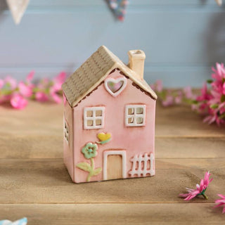 Ceramic Pink House Tea Light Holder Lrg