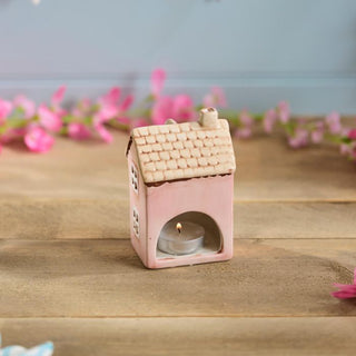 Pink House with Embossed Flower Tea Light Holder  Sml