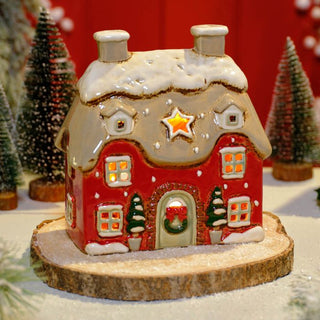 Christmas Red Cottage Tealight Holder