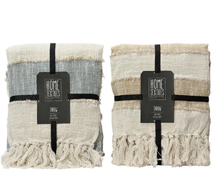 Cotton Fringe Throw Blue/Cream