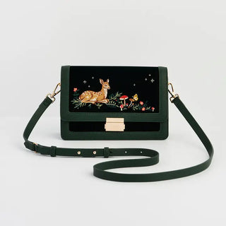 Fawn Embroidered Green Crossbody Bag