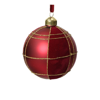 Matt Red Gold Check with Velvet Bauble