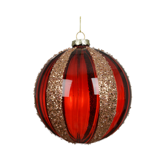 Transparent Red with Gold Crystal Glitter Lines Bauble 12cm
