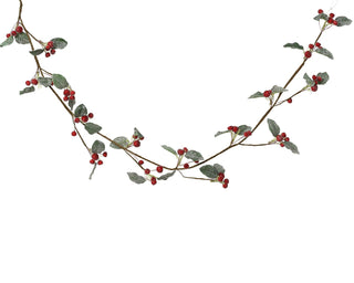 Red Berries Frosted Leaves Garland