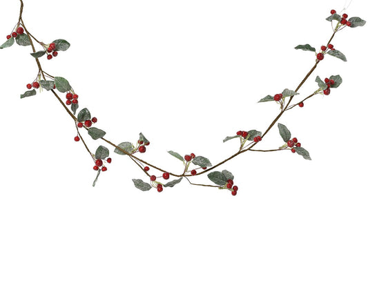 Red Berries Frosted Leaves Garland