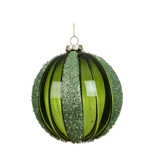 Transparent Green with Gold Crystal Glitter Lines Bauble 12cm