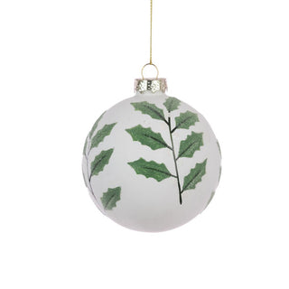 Glass Madilynn White with Green Bauble 8cm