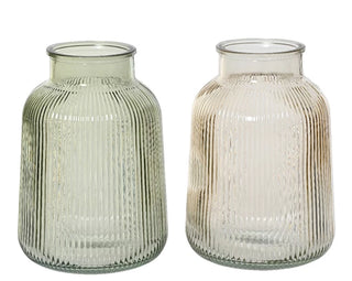 Soft Green Ribbed Glass Vase
