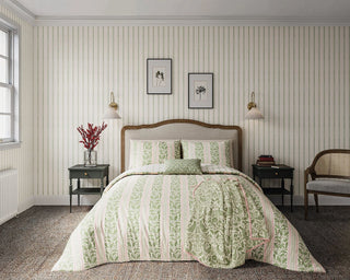 Oak Stripe King Cover Set Green/Pink