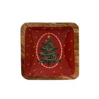Oxblood Christmas Tree Enamel Mangowood Plate