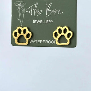 Tarnish Resistant Paw Print Studs Gold
