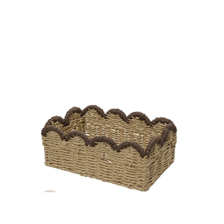 Woven Scallop Edge Cocoa Rectangle Storage Basket