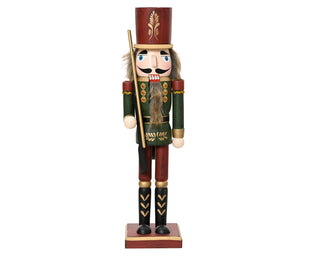 Pine Green & Red Nutcracker with Gold Stick 38cm