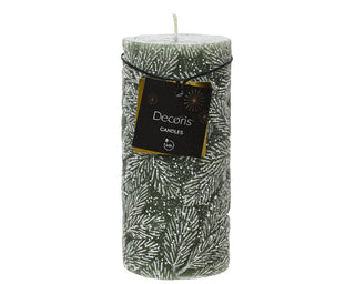 Snow Leaf Frosted Green Pillar Candle 10cm
