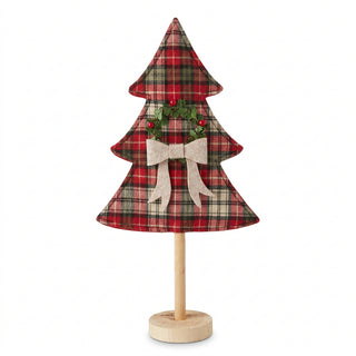 Red Tartan Fabric Christmas Tree on Stand Ornament