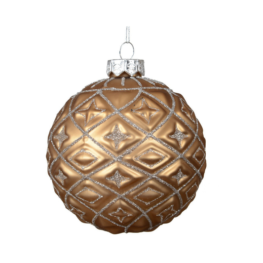 Matt Caramel Brown with Glitter Diamond Design Bauble