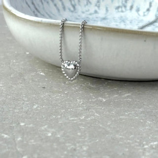Tarnish Resistant Piped Heart Silver Necklace