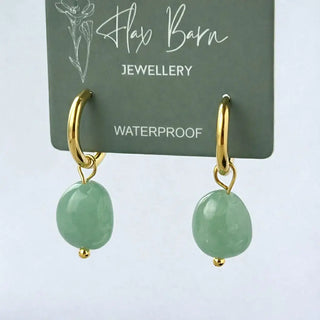 Tarnish Resistant Jade Gemstone Drop Huggies