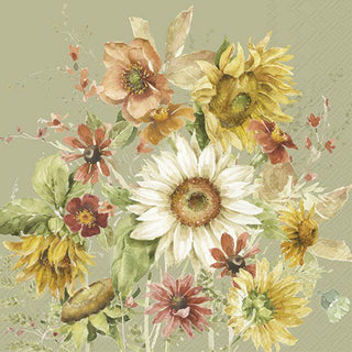 Late Summer Flowers Green Napkins