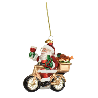 Santa on Gold Bike Tree Decoration