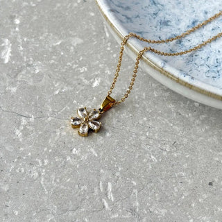 Tarnish Resistant Zirconia Flower Necklace