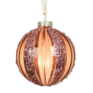 Transparent Pecan with Gold Beaded Glitter Lines Bauble