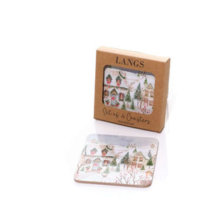 Snowy House Scene Coasters Set of 4