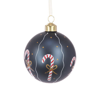Glass Candy Cane Blue Bauble 8cm