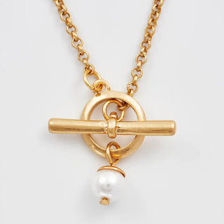 Pansy Pearl Gold Toggle Necklace