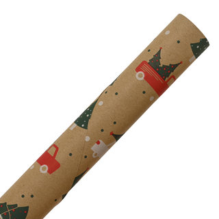 Christmas Vehicles Brown Wrapping Paper 2m