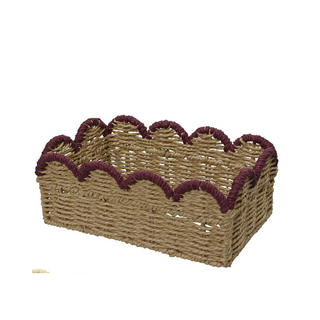 Woven Scallop Edge Plum Rectangle Storage Basket