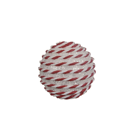 Winter White Glitter with White & Red String Bauble
