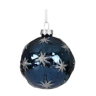 Gloss Navy with Silver Stars Glass Bauble