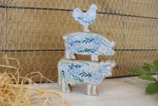 Floral Farm Animal Wooden Ornament