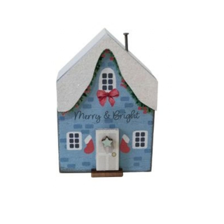 Merry & Bright Blue House Wood Block