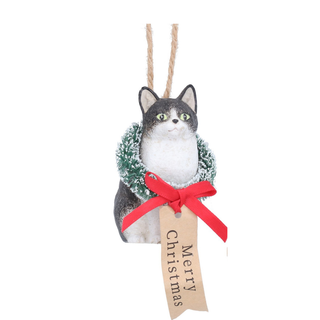 Black & White Cat Merry Christmas Tree Decoration