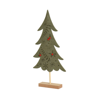 Pine Green Embossed Felt Tree with Berries Ornament Lrg