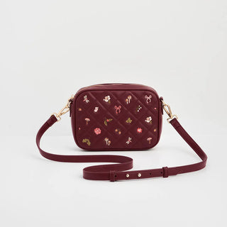 Alice Orla Embroidered Quilted Camera Bag in Burgundy