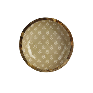 Mangowood Serving Bowl with Olive Floral Print