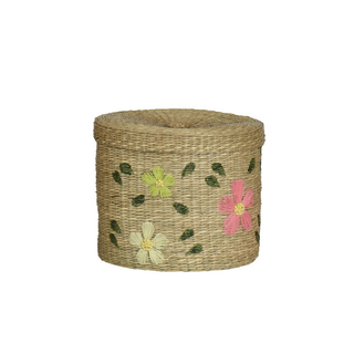 Floral Print Seagrass Storage Basket with Lid Medium