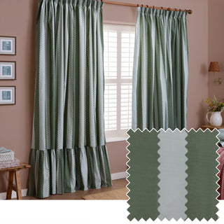 Birdie Stripe 229x 229cm Ruffle Pencil Pleat Curtains Bay Green/Mist
