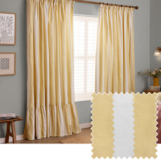 Birdie Stripe 229x 229cm Ruffle Pencil Pleat Curtains Butter Yellow