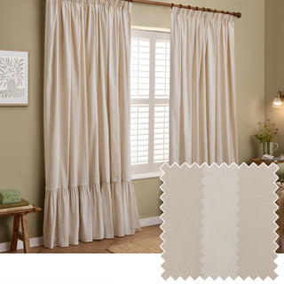 Birdie Stripe 229x 229cm Ruffle Pencil Pleat Curtains Oat/Milk